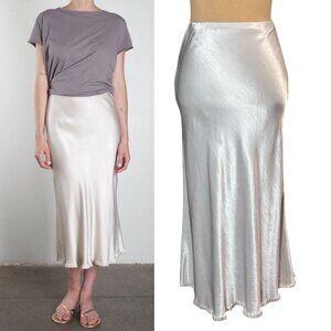 PHARAOH Riley Satin Midi Skirt Sz XXS White Fringe Y2K Minimalist Elevated